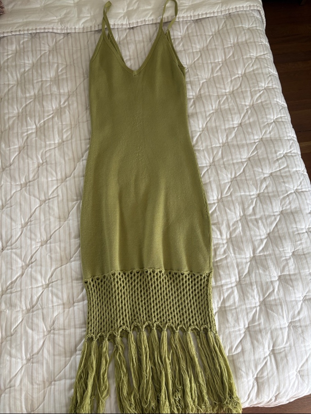 Lulu's Olive Green Knit Fringe Swim Coverup Dress